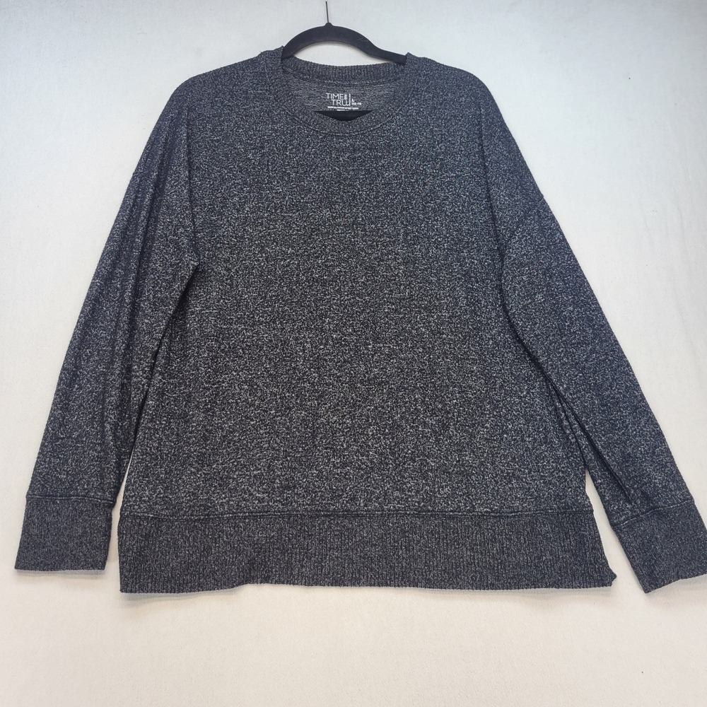 Time and Tru Long Sleeve Shirt Womens Large 12-14 Gray Marl Knit Crewneck